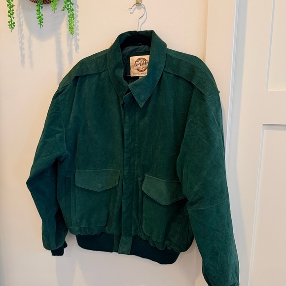 Vintage Global Identify G-lll Green 100% Leather Bomber Jacket Zip Closure Small - Picture 2 of 13